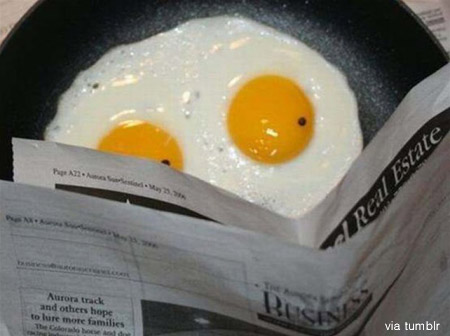 eggreading2.jpg 신문 읽는 달걀 프라이 ‘눈길’ 