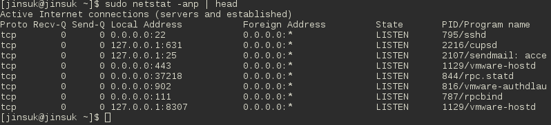 netstat-snap01.png 내 Linux 장비에 열려있는 포트 사용자(프로그램)을 알고 싶을 때는 netstat -anp